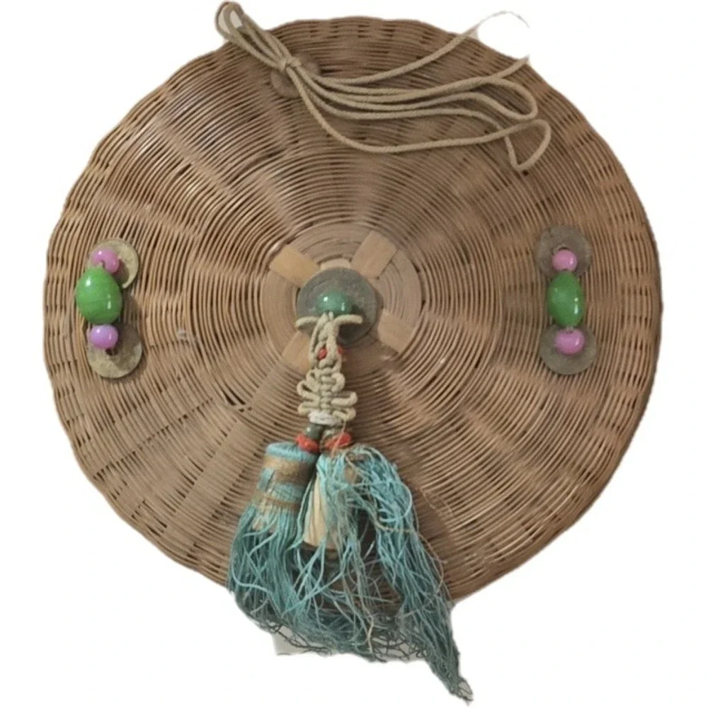 Vintage Chinese Wedding Gift Baskets Set 3 Woven Bamboo Tassels Beads Coins Boho